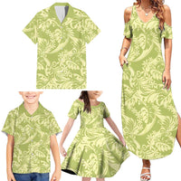 Tahiti Olive Tiare Floral Family Matching Summer Maxi Dress and Hawaiian Shirt Monstera Palm Tropical Leaves LT01 - Polynesian Pride