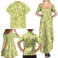 Tahiti Olive Tiare Floral Family Matching Summer Maxi Dress and Hawaiian Shirt Monstera Palm Tropical Leaves LT01 - Polynesian Pride