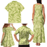 Tahiti Olive Tiare Floral Family Matching Tank Maxi Dress and Hawaiian Shirt Monstera Palm Tropical Leaves LT01 - Polynesian Pride