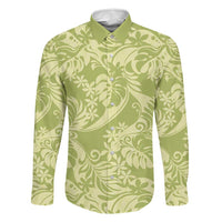 Tahiti Olive Tiare Floral Family Matching Tank Maxi Dress and Hawaiian Shirt Monstera Palm Tropical Leaves LT01 Dad's Shirt - Long Sleeve Olive - Polynesian Pride