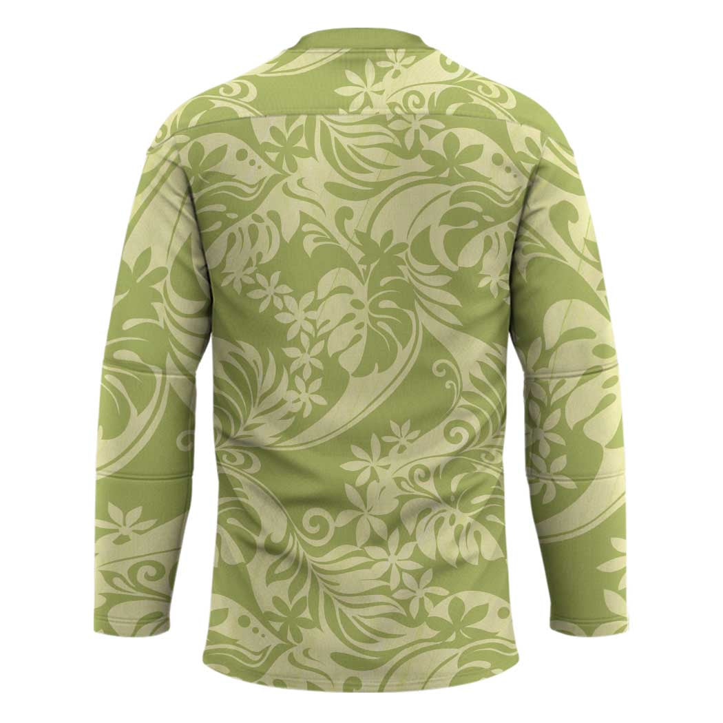 Tahiti Olive Tiare Floral Hockey Jersey Monstera Palm Tropical Leaves - Polynesian Pride