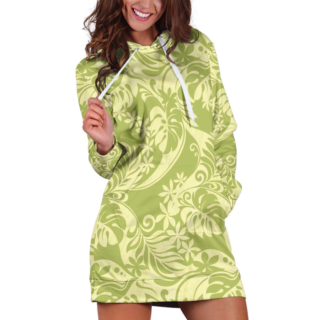 Tahiti Olive Tiare Floral Hoodie Dress Monstera Palm Tropical Leaves LT01 Olive - Polynesian Pride