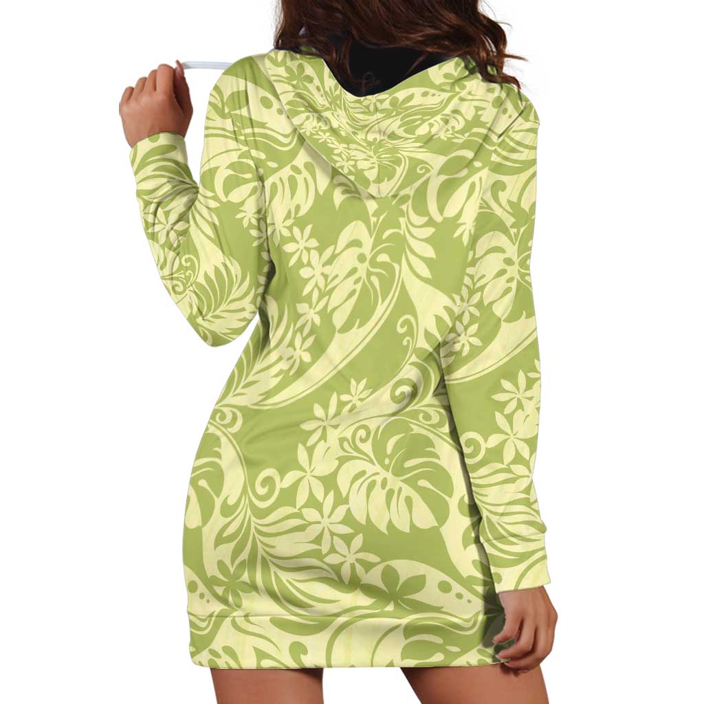 Tahiti Olive Tiare Floral Hoodie Dress Monstera Palm Tropical Leaves LT01 - Polynesian Pride