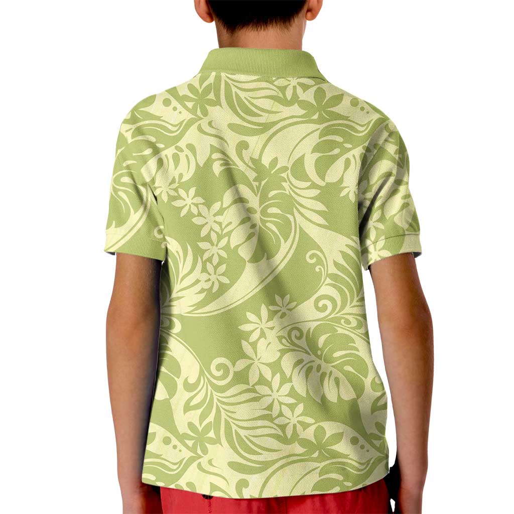 Tahiti Olive Tiare Floral Kid Polo Shirt Monstera Palm Tropical Leaves LT01 - Polynesian Pride