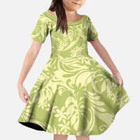Tahiti Olive Tiare Floral Kid Short Sleeve Dress Monstera Palm Tropical Leaves LT01 KID Olive - Polynesian Pride