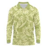 Tahiti Olive Tiare Floral Long Sleeve Polo Shirt Monstera Palm Tropical Leaves LT01 Olive - Polynesian Pride