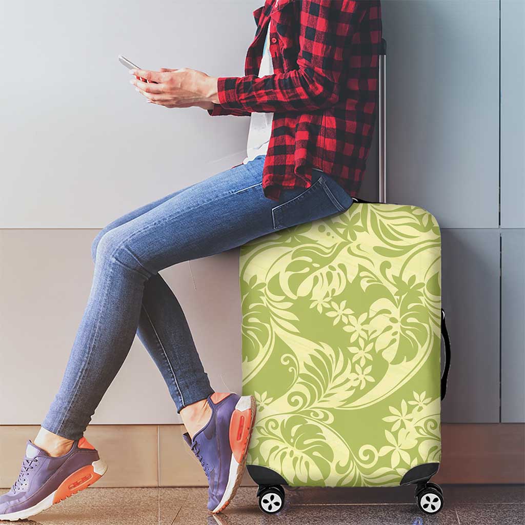 Tahiti Olive Tiare Floral Luggage Cover Monstera Palm Tropical Leaves - Polynesian Pride