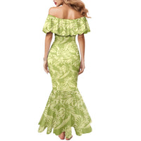 Tahiti Olive Tiare Floral Mermaid Dress Monstera Palm Tropical Leaves LT01 - Polynesian Pride