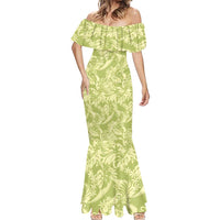 Tahiti Olive Tiare Floral Mermaid Dress Monstera Palm Tropical Leaves LT01 - Polynesian Pride