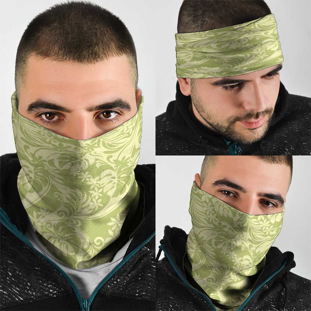 Tahiti Olive Tiare Floral Neck Gaiter Monstera Palm Tropical Leaves - Polynesian Pride