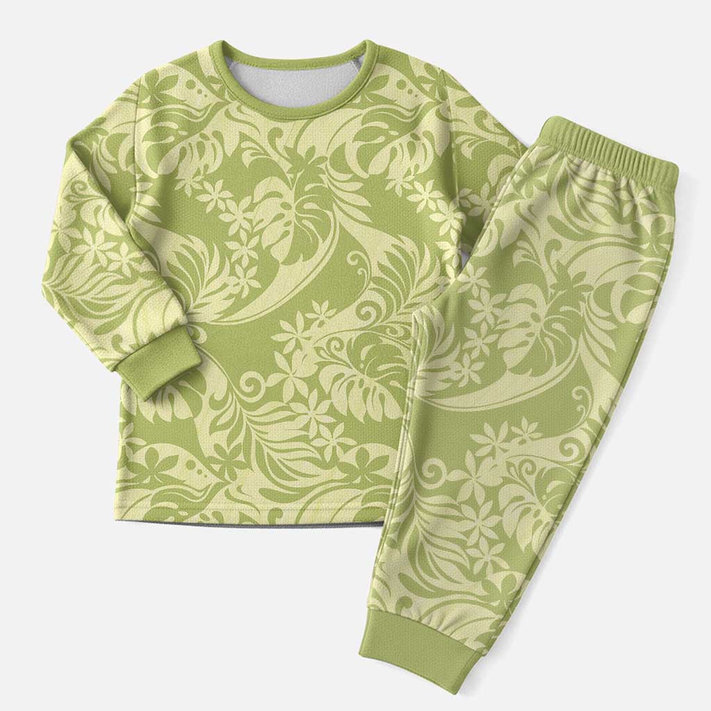Tahiti Olive Tiare Floral Christmas Pajama Set Monstera Palm Tropical Leaves LT01 Men Olive - Polynesian Pride