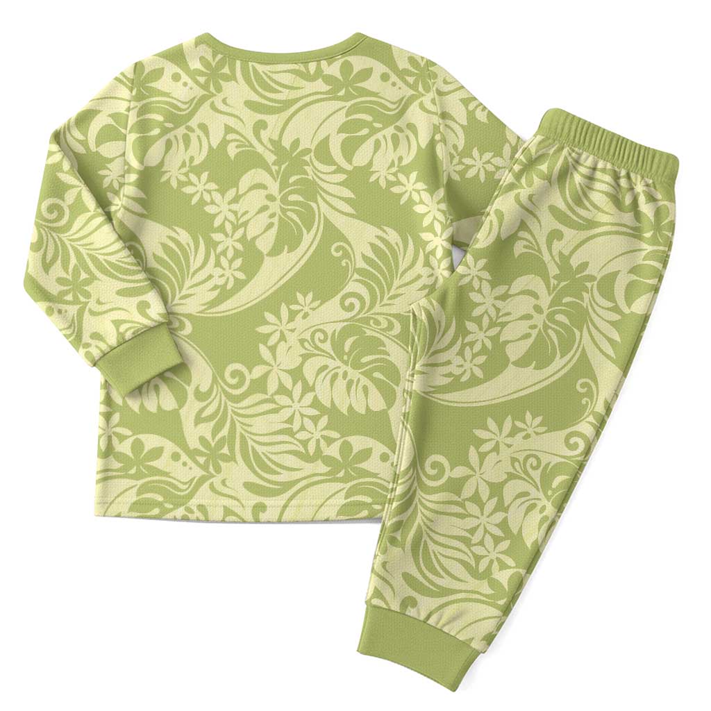 Tahiti Olive Tiare Floral Christmas Pajama Set Monstera Palm Tropical Leaves LT01 - Polynesian Pride