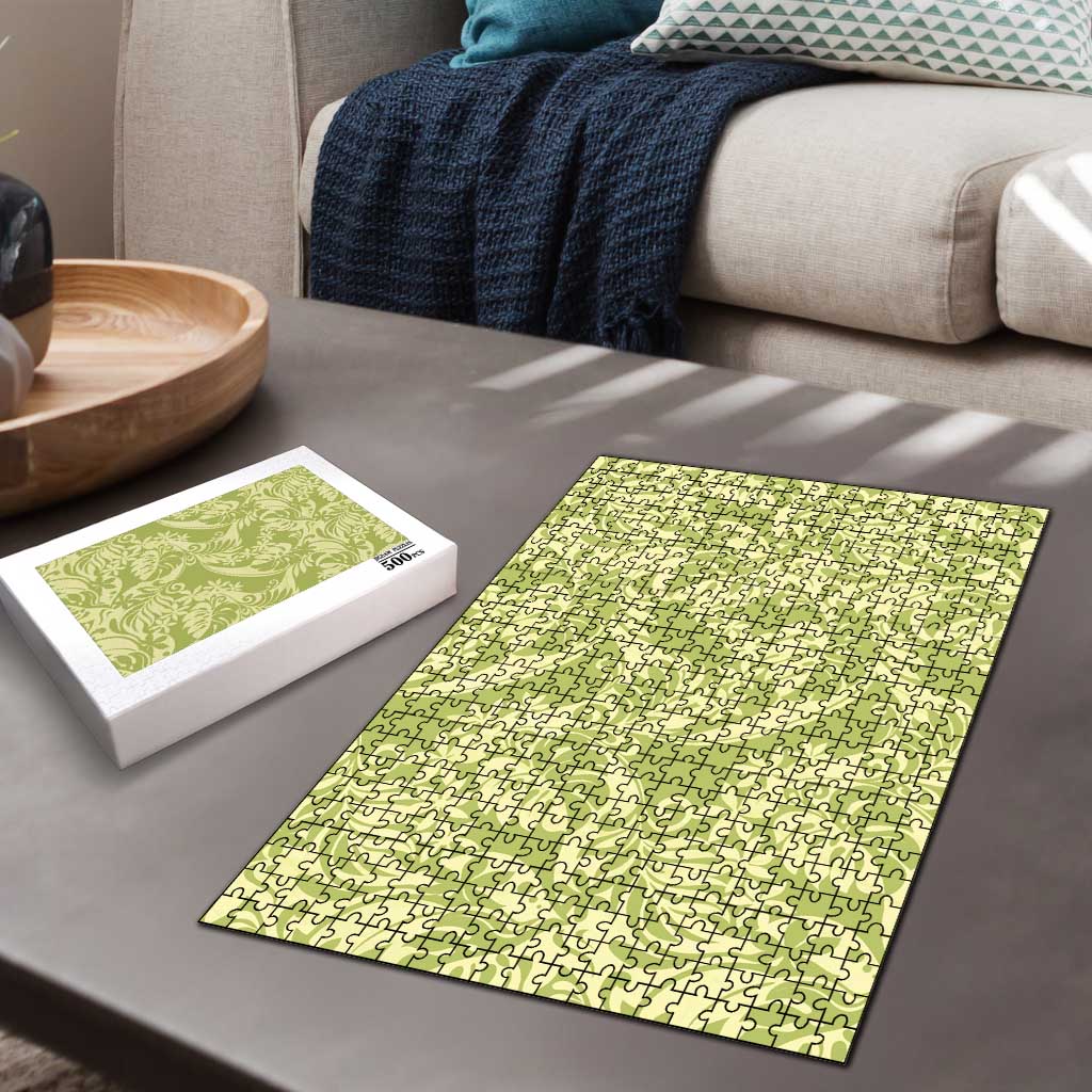 Tahiti Olive Tiare Floral Puzzle Monstera Palm Tropical Leaves - Polynesian Pride