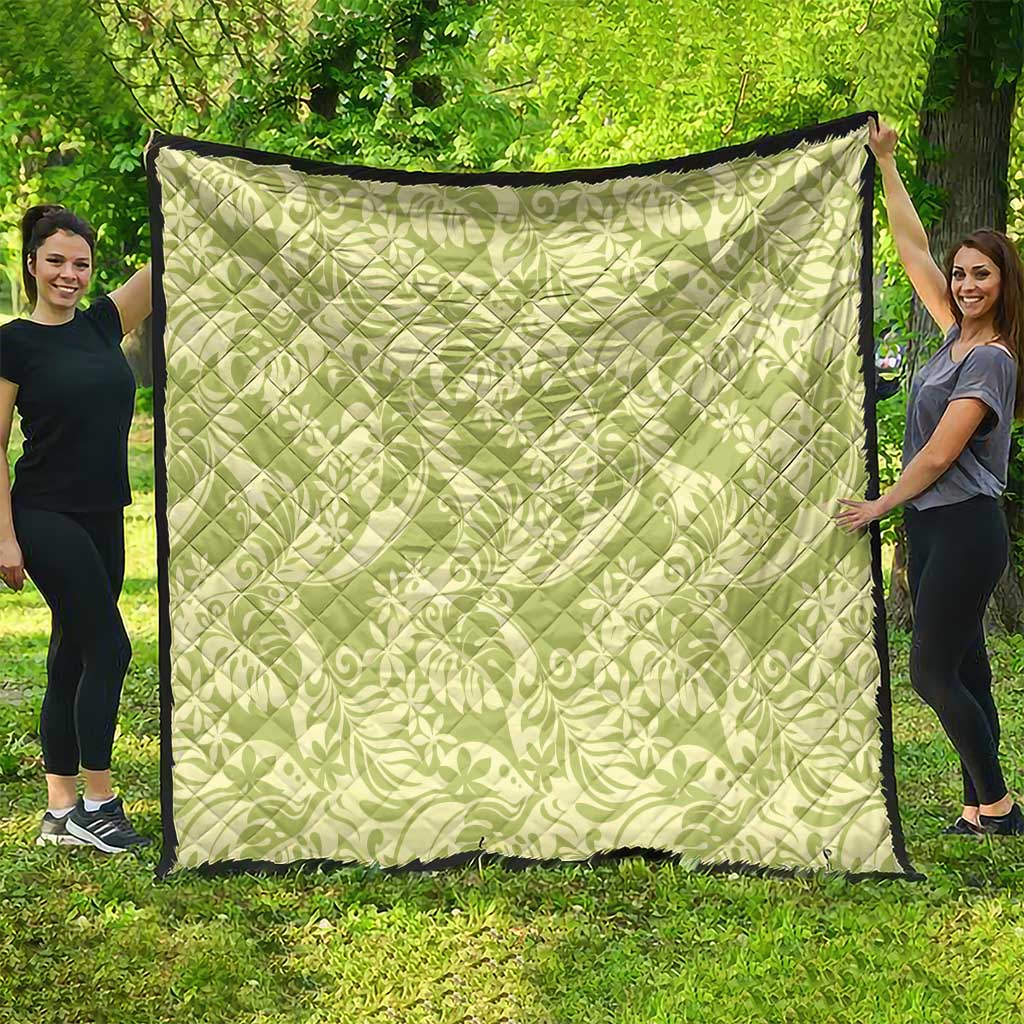 Tahiti Olive Tiare Floral Quilt Monstera Palm Tropical Leaves - Polynesian Pride