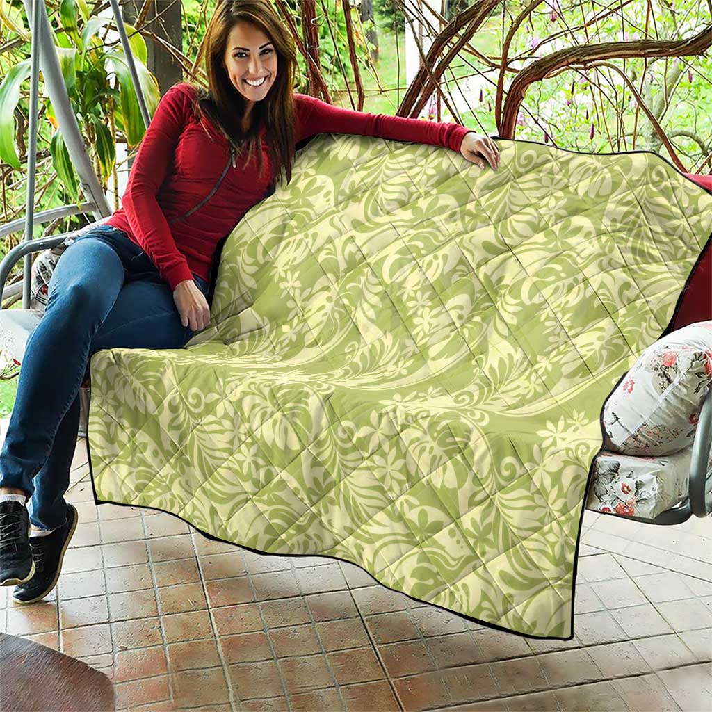 Tahiti Olive Tiare Floral Quilt Monstera Palm Tropical Leaves - Polynesian Pride