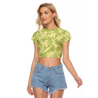 Tahiti Olive Tiare Floral Raglan Cropped T Shirt Monstera Palm Tropical Leaves LT01 Female Olive - Polynesian Pride