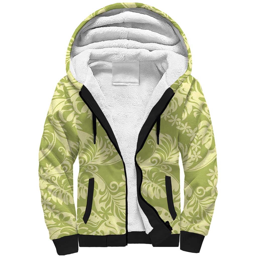 Tahiti Olive Tiare Floral Sherpa Hoodie Monstera Palm Tropical Leaves LT01 Unisex Olive - Polynesian Pride