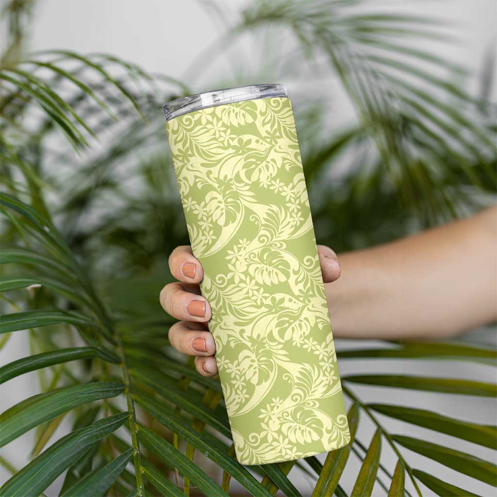 Tahiti Olive Tiare Floral Skinny Tumbler Monstera Palm Tropical Leaves LT01 - Polynesian Pride