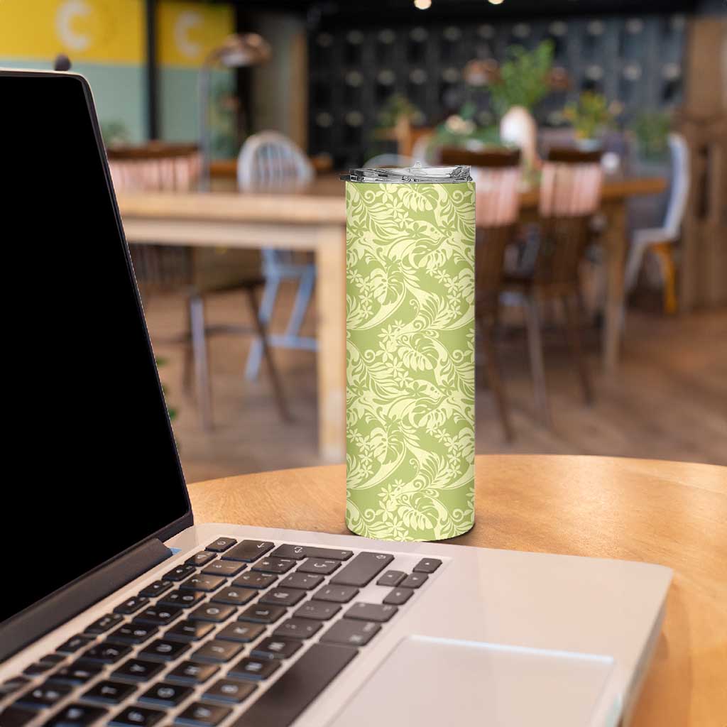 Tahiti Olive Tiare Floral Skinny Tumbler Monstera Palm Tropical Leaves LT01 - Polynesian Pride
