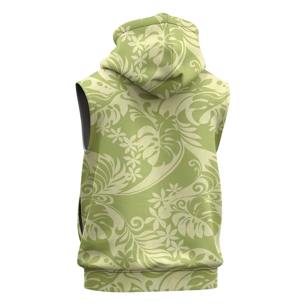 Tahiti Olive Tiare Floral Sleeveless Zip Hoodie Monstera Palm Tropical Leaves LT01 - Polynesian Pride