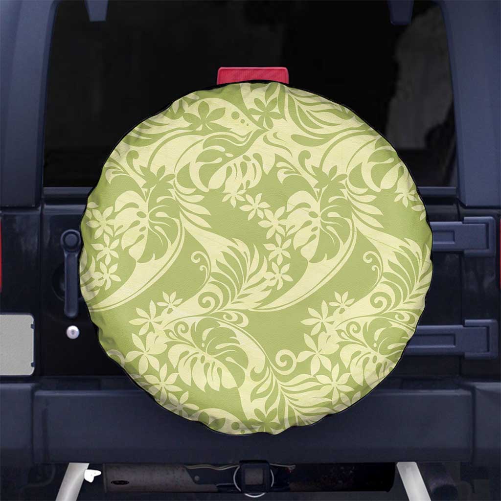 Tahiti Olive Tiare Floral Spare Tire Cover Monstera Palm Tropical Leaves LT01 No hole Olive - Polynesian Pride