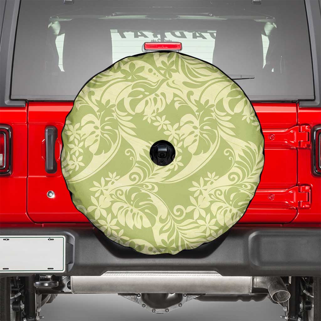 Tahiti Olive Tiare Floral Spare Tire Cover Monstera Palm Tropical Leaves LT01 - Polynesian Pride