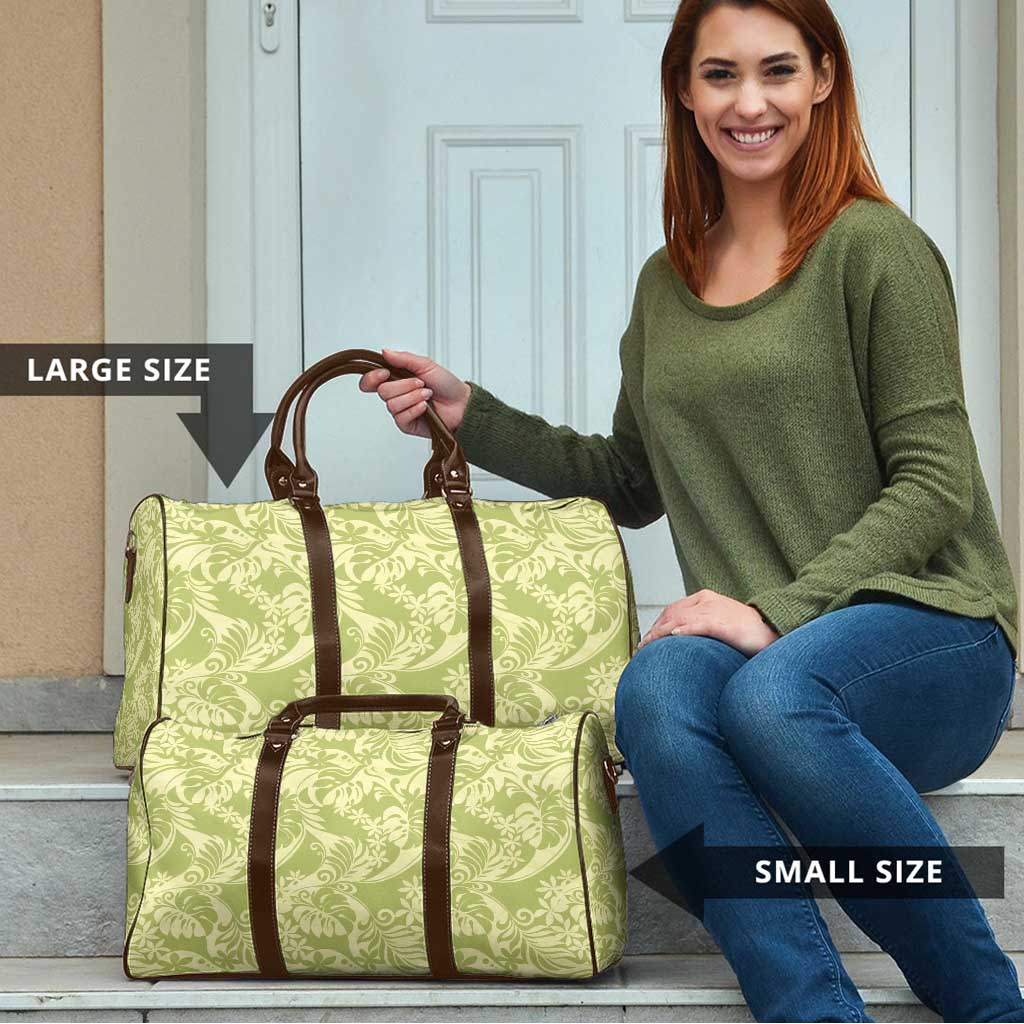 Tahiti Olive Tiare Floral Travel Bag Monstera Palm Tropical Leaves - Polynesian Pride