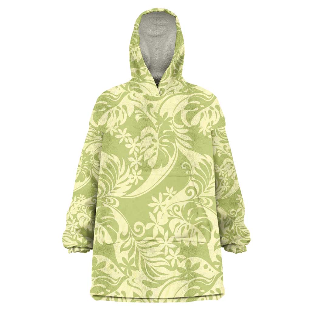 Tahiti Olive Tiare Floral Wearable Blanket Hoodie Monstera Palm Tropical Leaves LT01 One Size Olive - Polynesian Pride