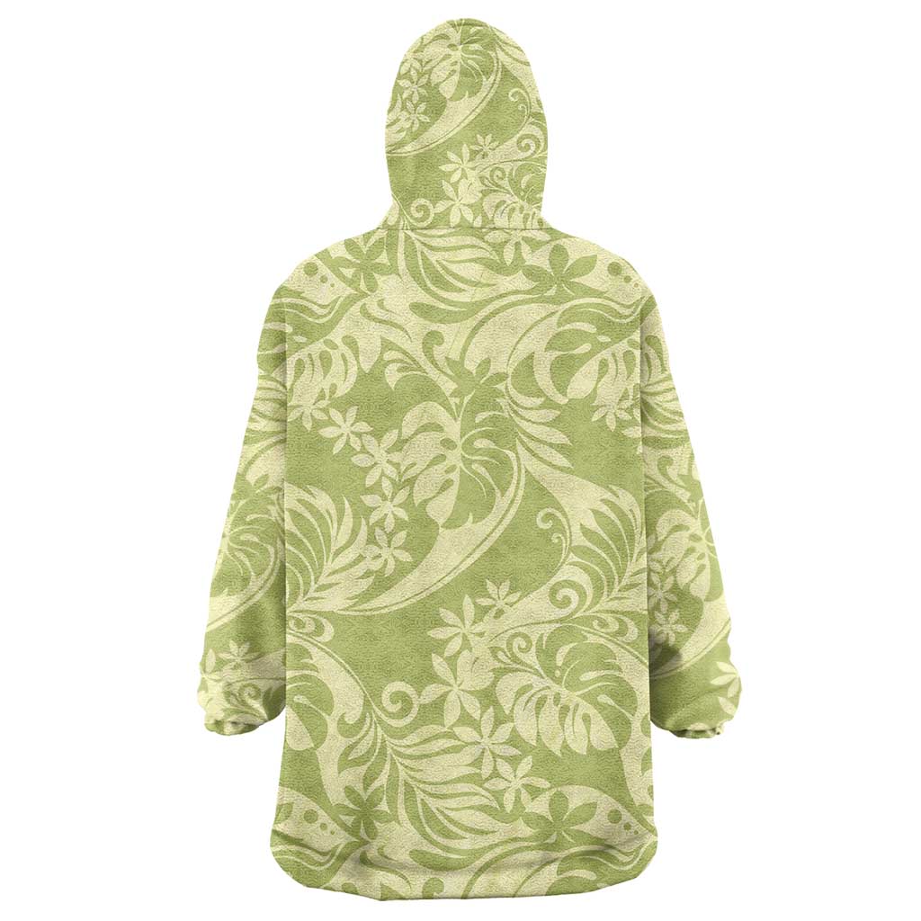 Tahiti Olive Tiare Floral Wearable Blanket Hoodie Monstera Palm Tropical Leaves LT01 - Polynesian Pride