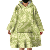 Tahiti Olive Tiare Floral Wearable Blanket Hoodie Monstera Palm Tropical Leaves LT01 - Polynesian Pride