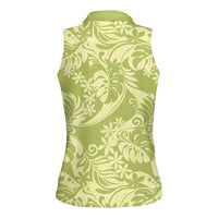 Tahiti Olive Tiare Floral Women Sleeveless Polo Shirt Monstera Palm Tropical Leaves LT01 - Polynesian Pride