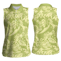 Tahiti Olive Tiare Floral Women Sleeveless Polo Shirt Monstera Palm Tropical Leaves LT01 - Polynesian Pride