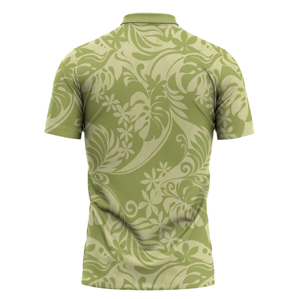 Tahiti Olive Tiare Floral Zipper Polo Shirt Monstera Palm Tropical Leaves LT01 - Polynesian Pride