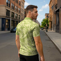 Tahiti Olive Tiare Floral Zipper Polo Shirt Monstera Palm Tropical Leaves LT01 - Polynesian Pride