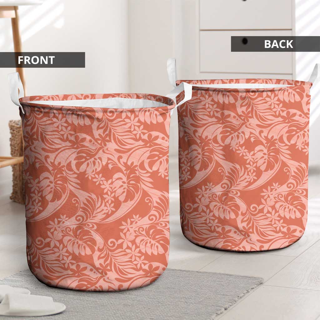 Tahiti Puatou Tiare Floral Laundry Basket Monstera Palm Tropical Leaves - Polynesian Pride