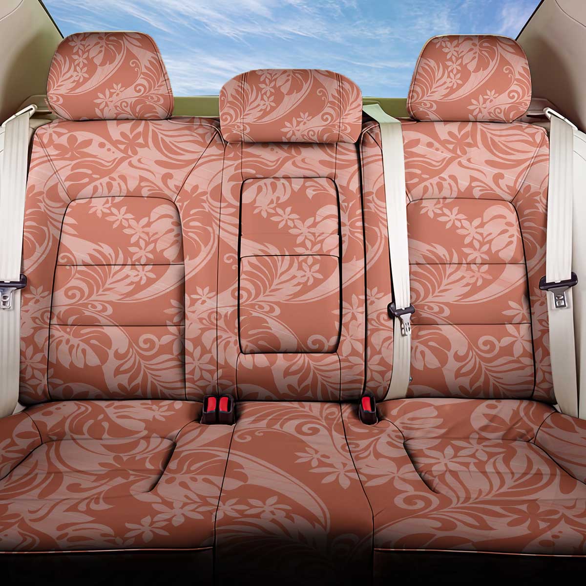 Tahiti Puatou Tiare Floral Back Car Seat Cover Monstera Palm Tropical Leaves LT01 One Size Orange - Polynesian Pride