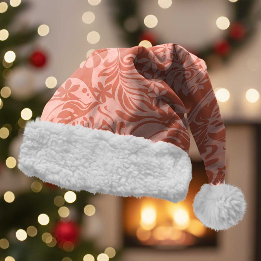 Tahiti Puatou Tiare Floral Christmas Santa Hat Monstera Palm Tropical Leaves LT01 With Fur Orange - Polynesian Pride