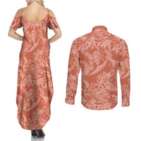 Tahiti Puatou Tiare Floral Couples Matching Summer Maxi Dress and Long Sleeve Button Shirt Monstera Palm Tropical Leaves LT01 - Polynesian Pride
