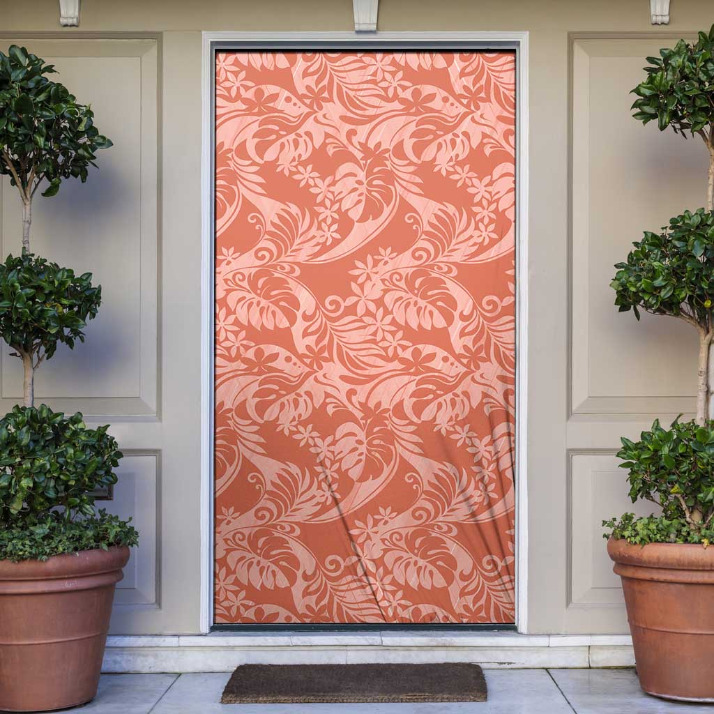 Tahiti Puatou Tiare Floral Door Cover Monstera Palm Tropical Leaves LT01 Orange - Polynesian Pride