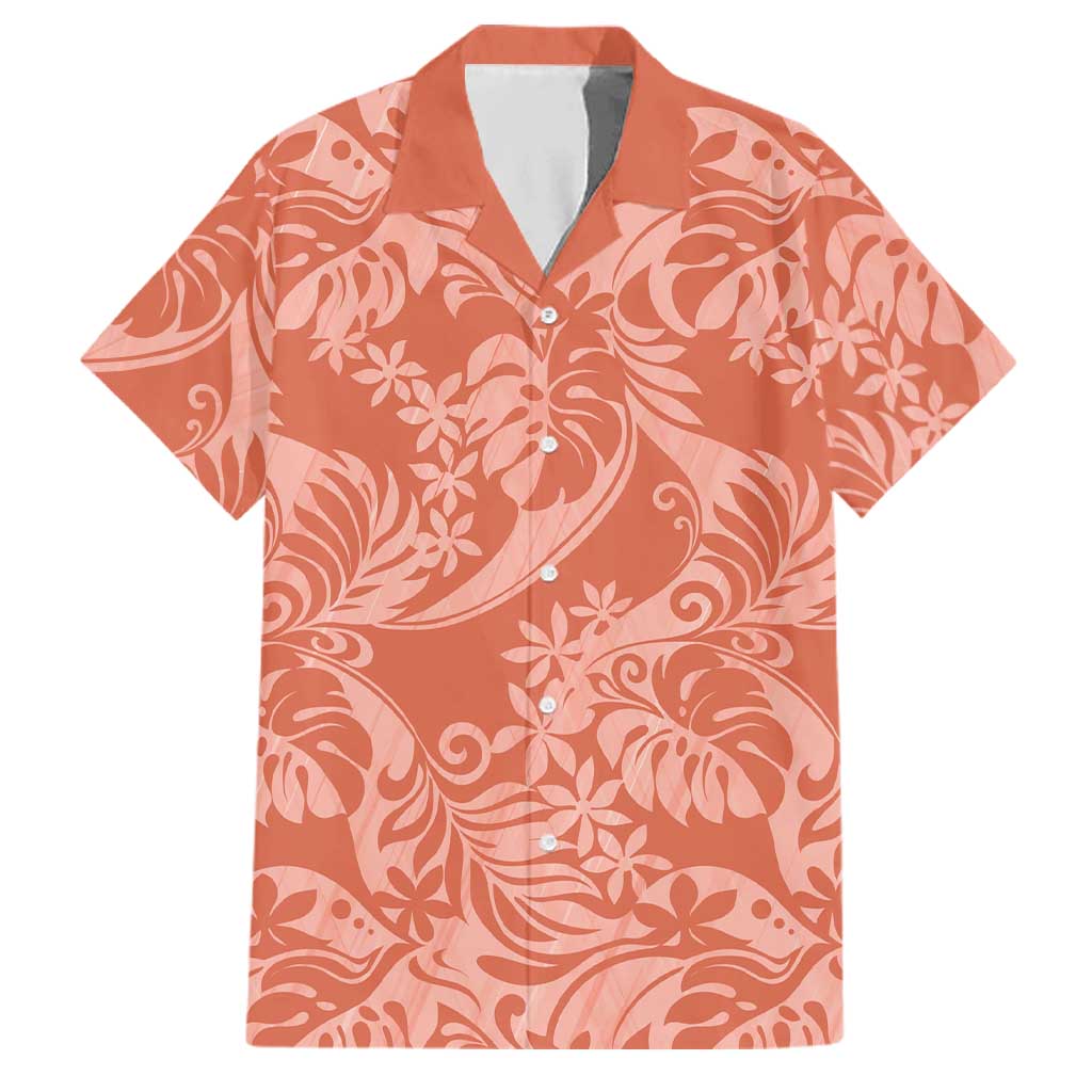 Tahiti Puatou Tiare Floral Family Matching Long Sleeve Bodycon Dress and Hawaiian Shirt Monstera Palm Tropical Leaves LT01 Dad's Shirt - Short Sleeve Orange - Polynesian Pride