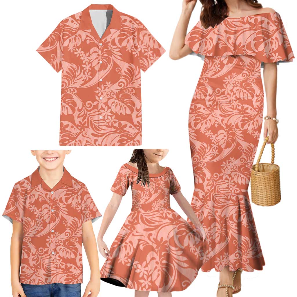 Tahiti Puatou Tiare Floral Family Matching Mermaid Dress and Hawaiian Shirt Monstera Palm Tropical Leaves LT01 - Polynesian Pride