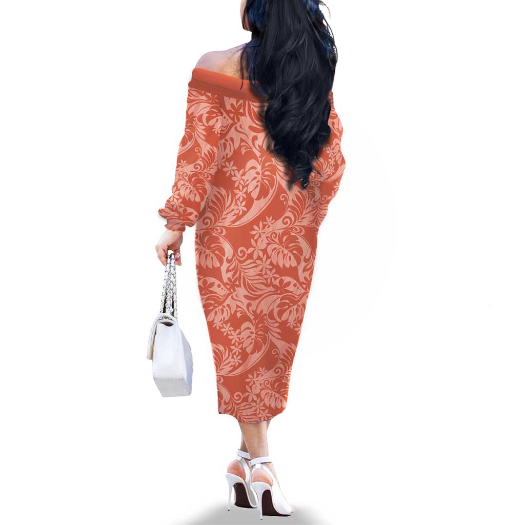 Tahiti Puatou Tiare Floral Family Matching Off The Shoulder Long Sleeve Dress and Hawaiian Shirt Monstera Palm Tropical Leaves LT01 - Polynesian Pride