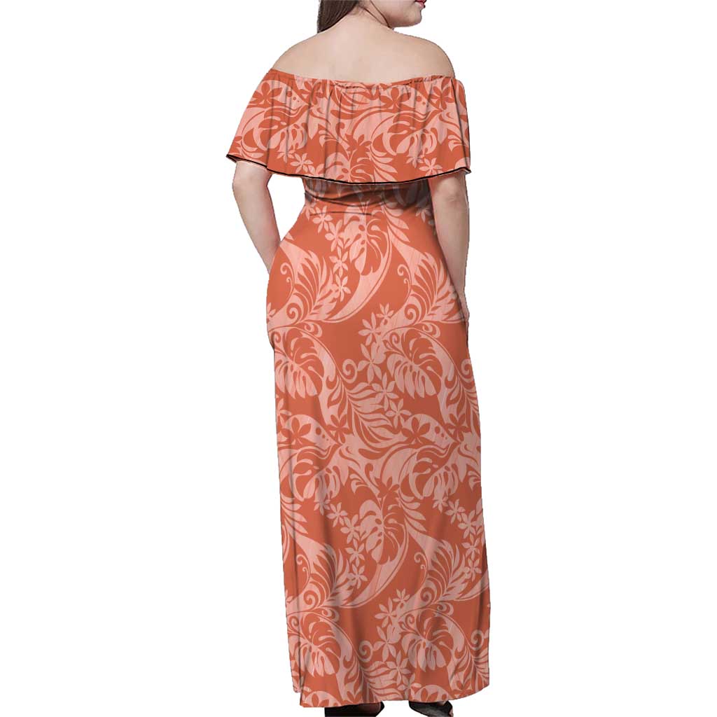 Tahiti Puatou Tiare Floral Family Matching Off Shoulder Maxi Dress and Hawaiian Shirt Monstera Palm Tropical Leaves LT01 - Polynesian Pride