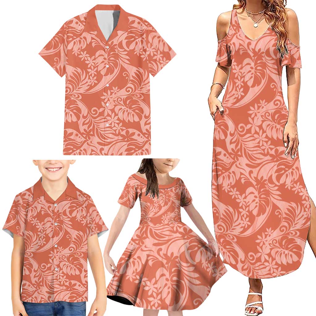 Tahiti Puatou Tiare Floral Family Matching Summer Maxi Dress and Hawaiian Shirt Monstera Palm Tropical Leaves - Polynesian Pride