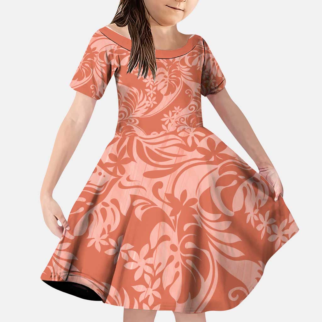 Tahiti Puatou Tiare Floral Family Matching Tank Maxi Dress and Hawaiian Shirt Monstera Palm Tropical Leaves LT01 Daughter's Dress Orange - Polynesian Pride