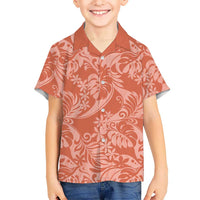 Tahiti Puatou Tiare Floral Family Matching Tank Maxi Dress and Hawaiian Shirt Monstera Palm Tropical Leaves LT01 Son's Shirt Orange - Polynesian Pride