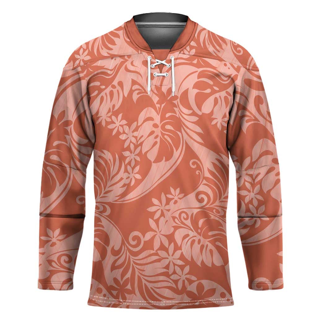 Tahiti Puatou Tiare Floral Hockey Jersey Monstera Palm Tropical Leaves LT01 Unisex Orange - Polynesian Pride