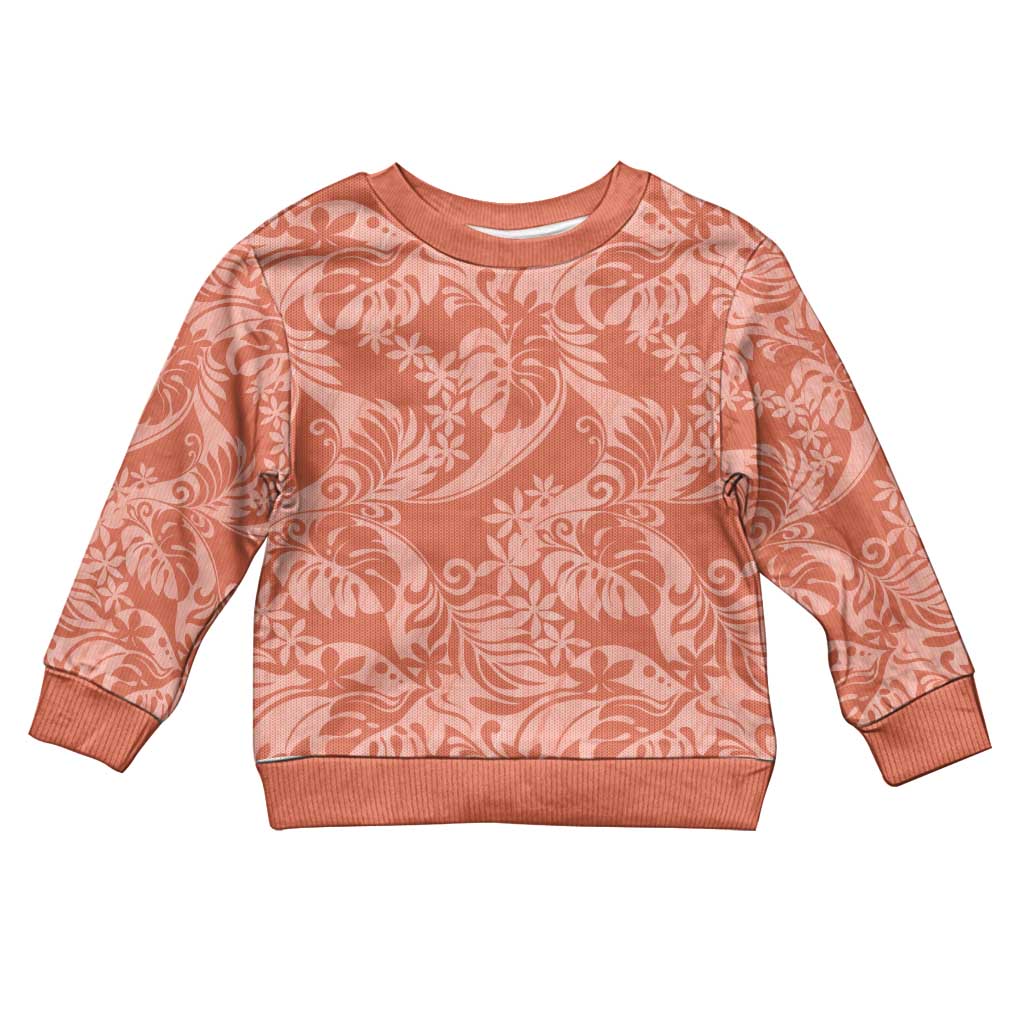 Tahiti Puatou Tiare Floral Kid Ugly Christmas Sweater Monstera Palm Tropical Leaves LT01 Kid Orange - Polynesian Pride