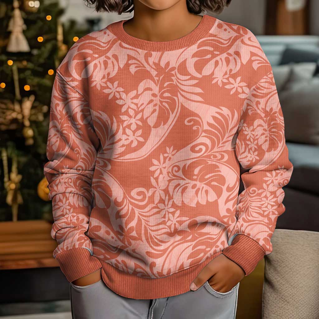 Tahiti Puatou Tiare Floral Kid Ugly Christmas Sweater Monstera Palm Tropical Leaves LT01 - Polynesian Pride