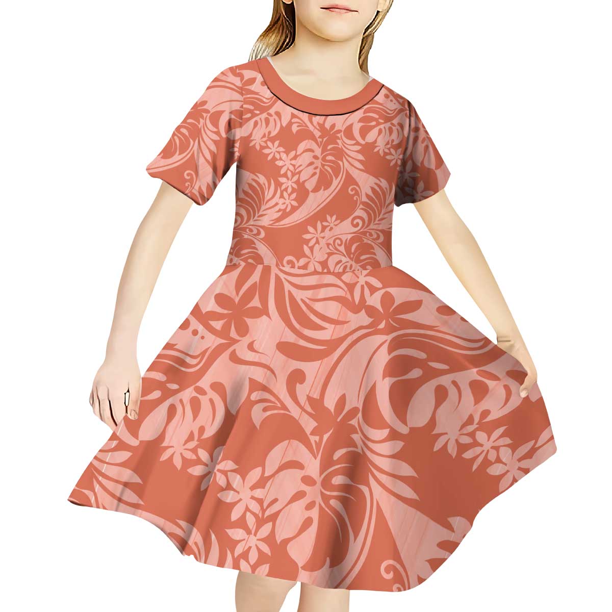 Tahiti Puatou Tiare Floral Kid Short Sleeve Dress Monstera Palm Tropical Leaves LT01 - Polynesian Pride